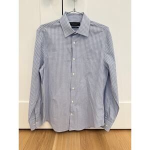 NWOT Bloomingdale’s Mens Slim Stretch Shirt Blue Check Size15 32/33 $108